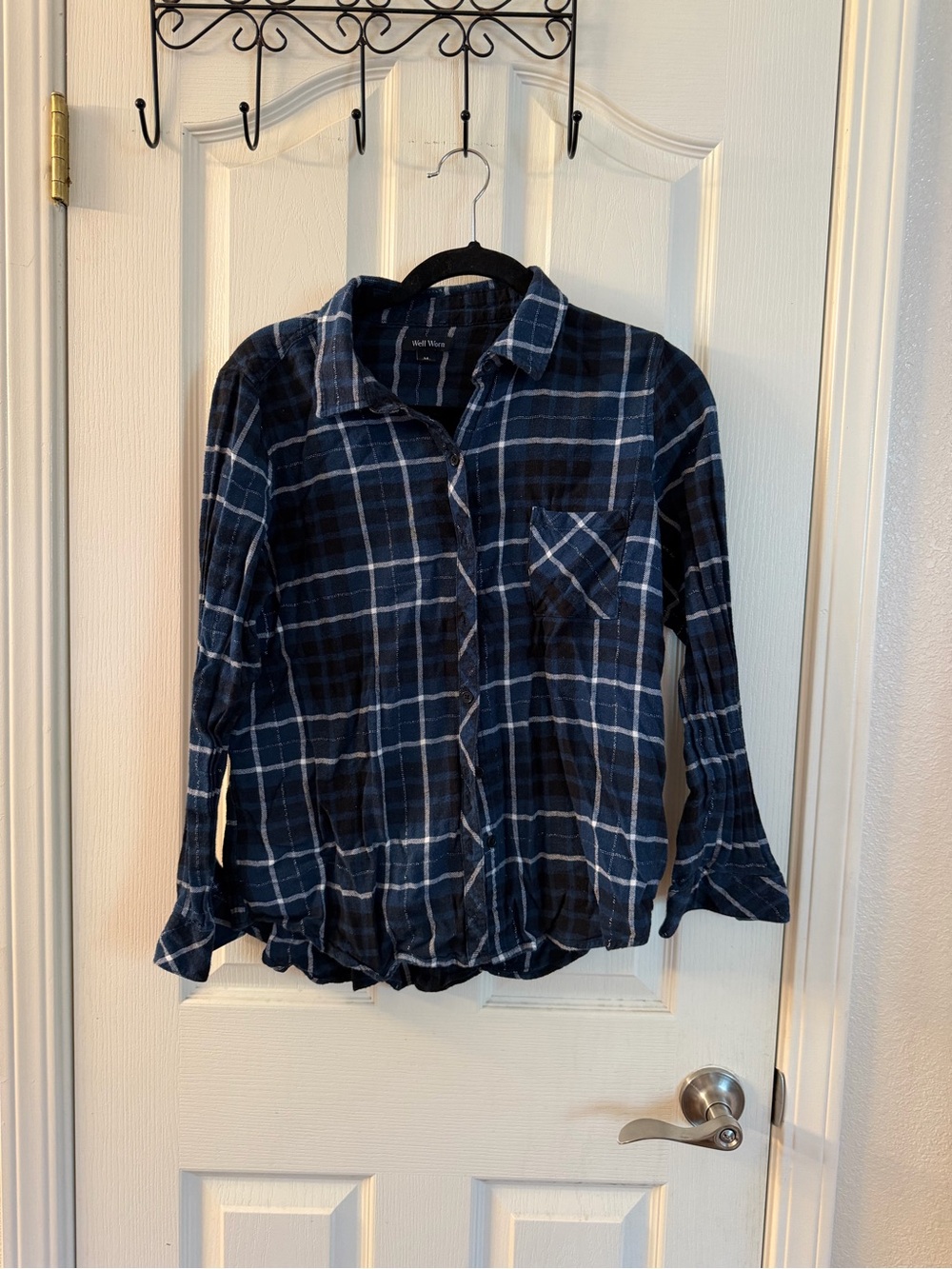 Well Worn Navy and Black Plaid Button-Up Shirt